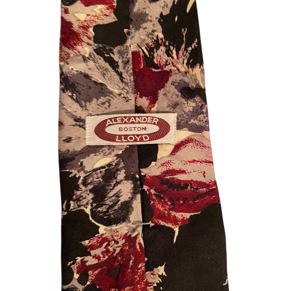 Alexander Lloyd Boston Mens Silk Tie Abstract Floral Burgundy Grey Black X-Long